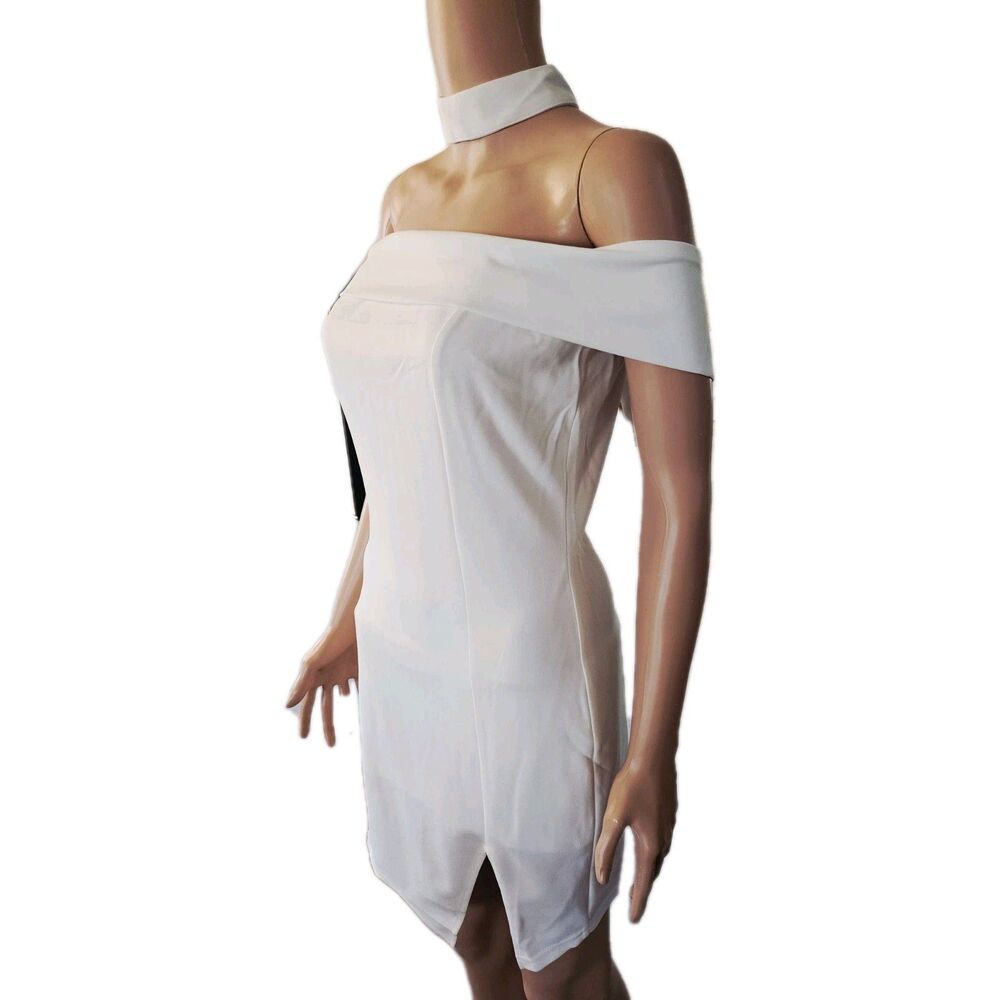 Nellis White Off Shoulder Choker Bodycon Dress Size M NWT